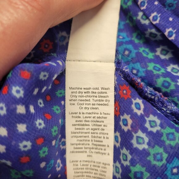 Gap Large Blue Red Floral Semi Sheer V Neck Sleeveless Lightweight Tank Top - Picture 8 of 10